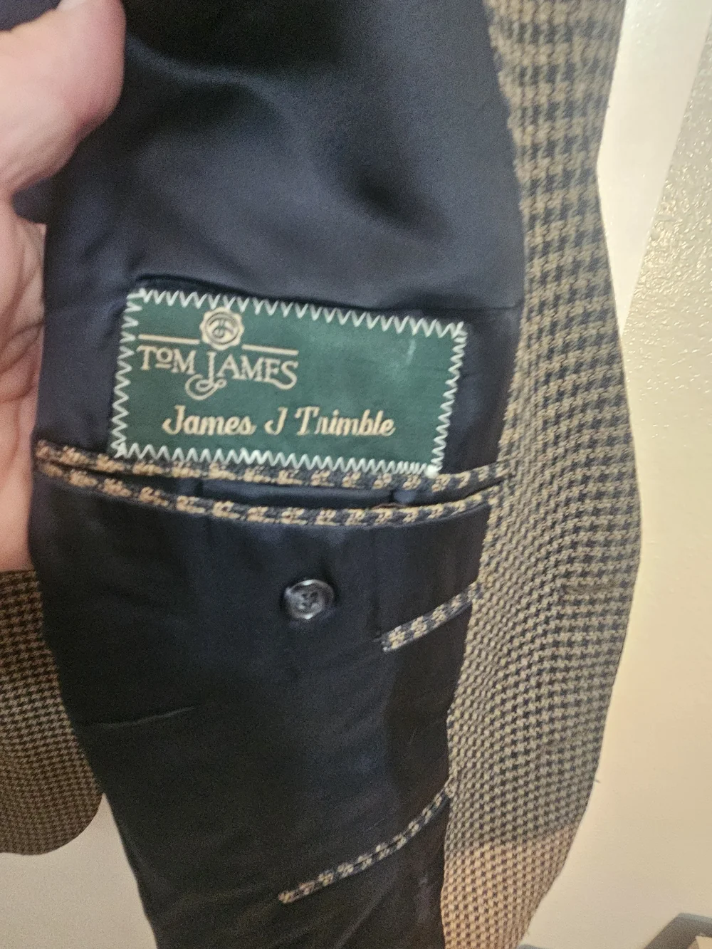 Vintage 1996 Tom James Custom Tailored Houndstooth Sport Coat Blazer Men's L/XL